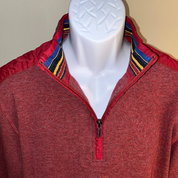 BUGATCHI Men's red and gray 1/2 zip pullover Sweater jacket L Mint Condition - Picture 1 of 6